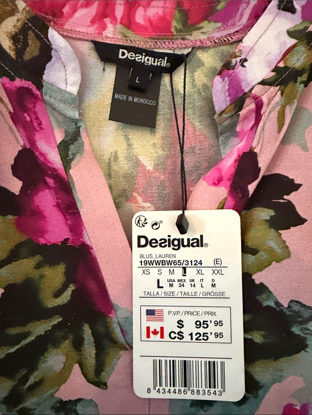 Desigual Pink Multicolor Floral Split-Neck Blouse - Picture 2 of 8